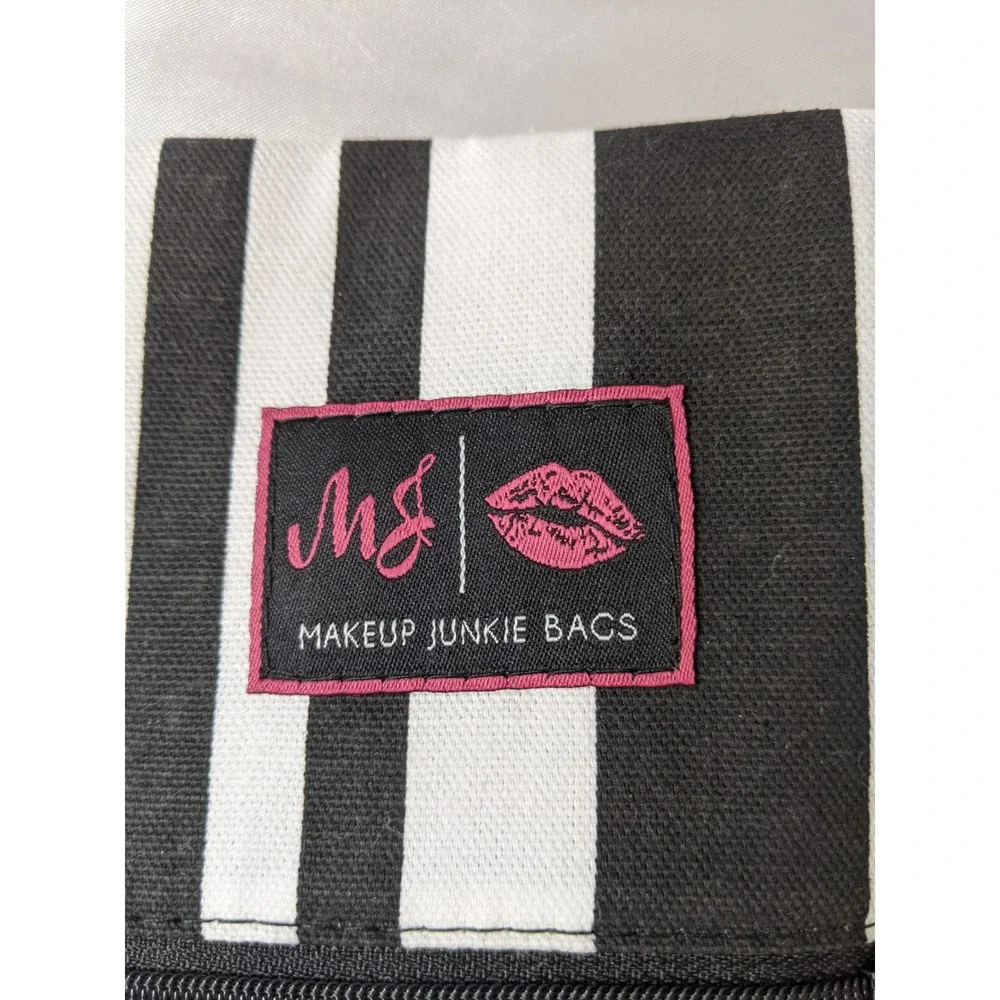 Makeup Junkie Bag Black White Stripe Pink Tassel Cosmetic Pouch Medium Clutch